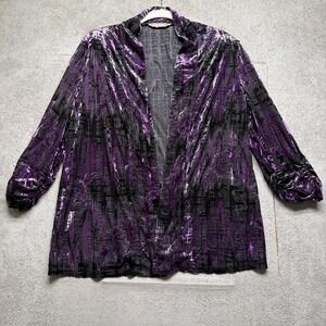Burnout Velvet Purple Open Front Jacket Women's TanJay